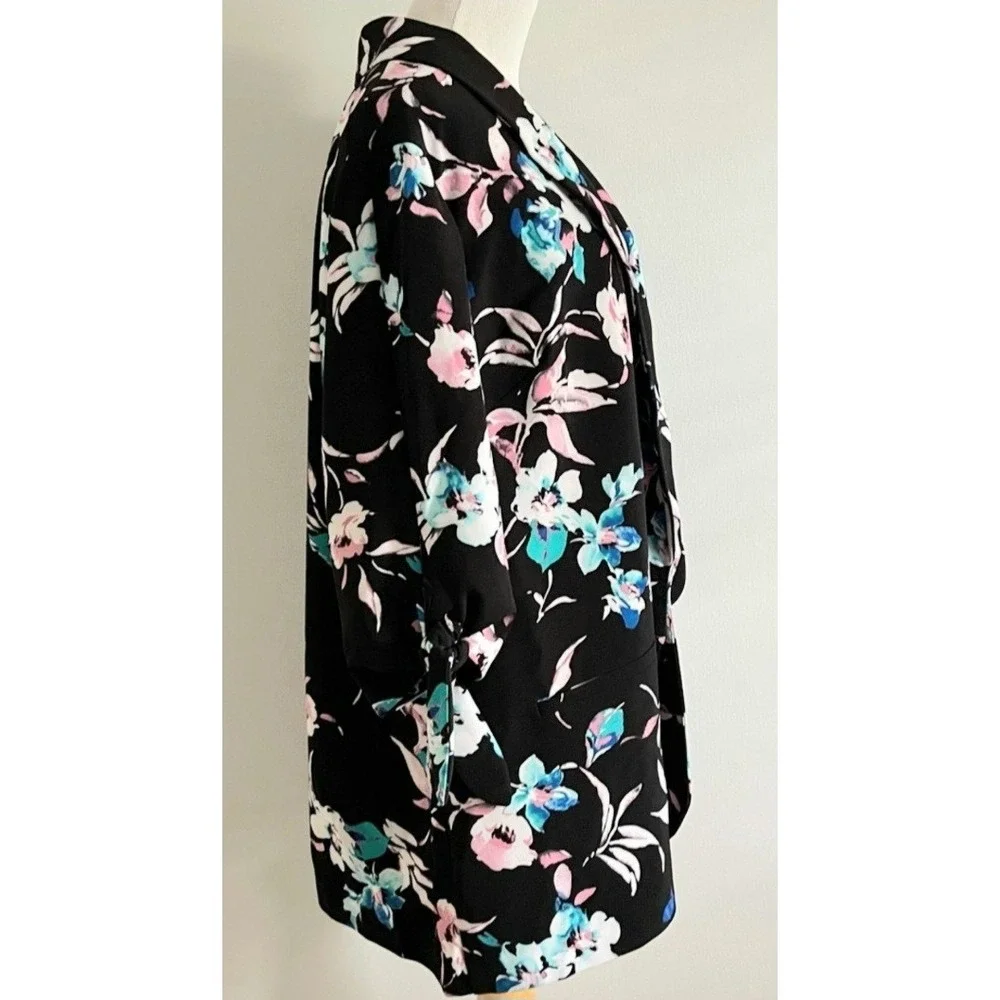 Lane Bryant Jacket Cardigan Blazer Size 18 20 Stretch Black Floral 3/4 Sleeve 2X
